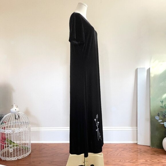Vintage Velvet Maxi Dress XL Embroider Whimsigoth Vamp Dark Romantic Witchy Y2K - Picture 2 of 10